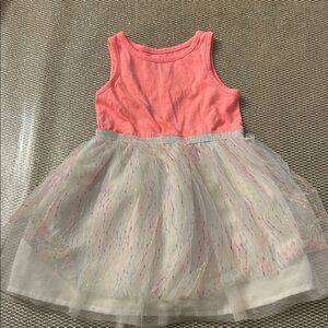 Pink and White Sleeveless Dress with Tulle Skirt